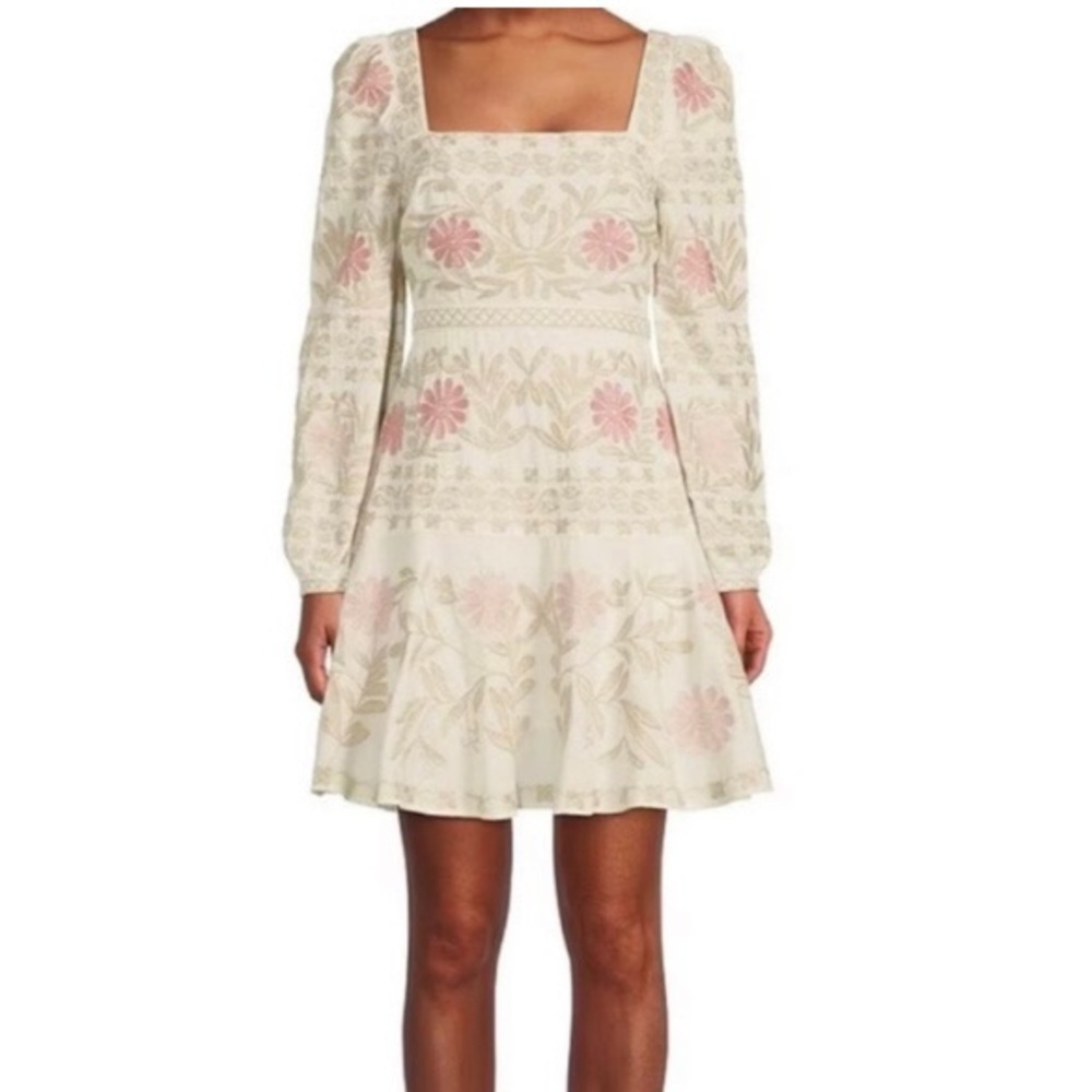 ANTONIO MELANI Cream Floral Mini Dress with Pink Accents